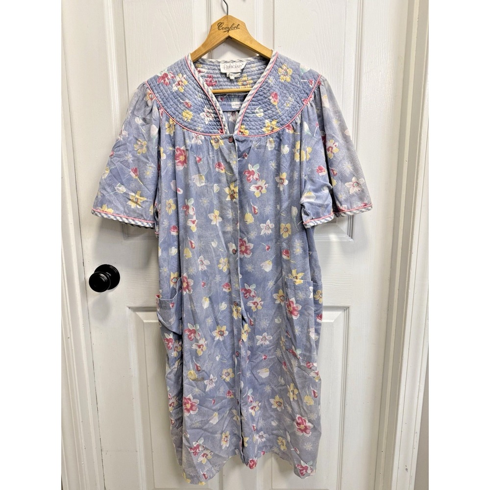 Herbcraft II Vintage Housecoat Robe Floral Women's Floral Blue Summer Grannycore